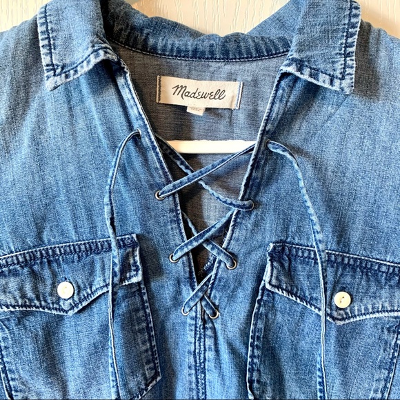 MADEWELL Chambray Lace Up Pull On Top—SZ. XS - Picture 13 of 14